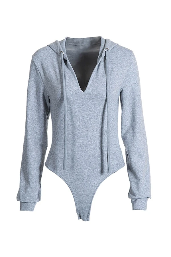 Sexy Light Gray Hooded Romper